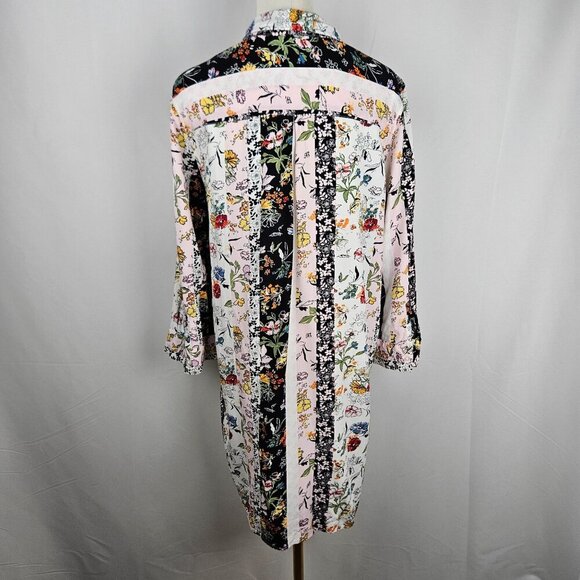 KC Khakis & Co Button-Up Tunic Dress Medium Floral Stripe Cottagecore - Picture 3 of 11